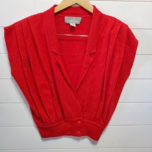Stitch Works women size S red ribbed pleated vest lambswool angora rabbit blend